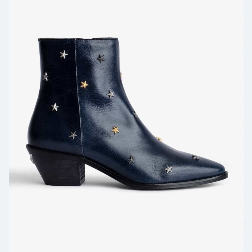 Zadig and Voltaire blue western Tyler Vintage Star Studded Leather Boots